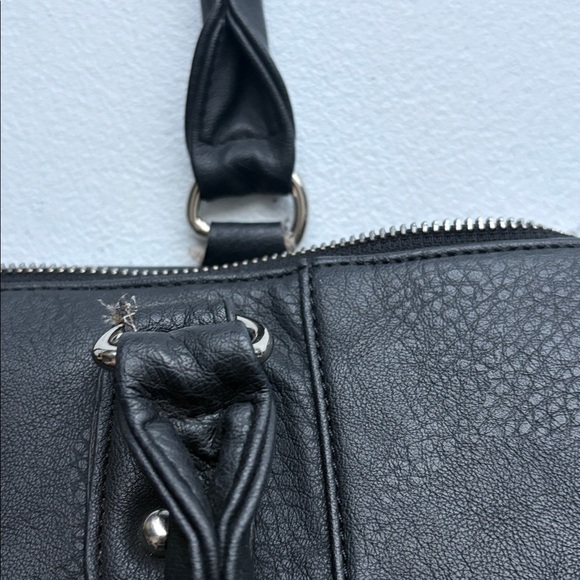 Charming Charlie Black Faux Leather Satchel Purse Tote Handbag Tassel - Picture 14 of 15